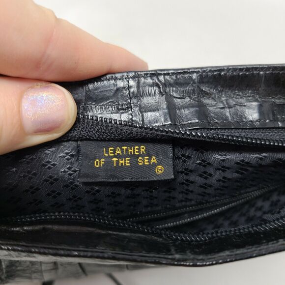 Vintage Black Eel Skin Handbag Shoulder Clutch Leather of the Sea 22" Drop Strap - Picture 6 of 8